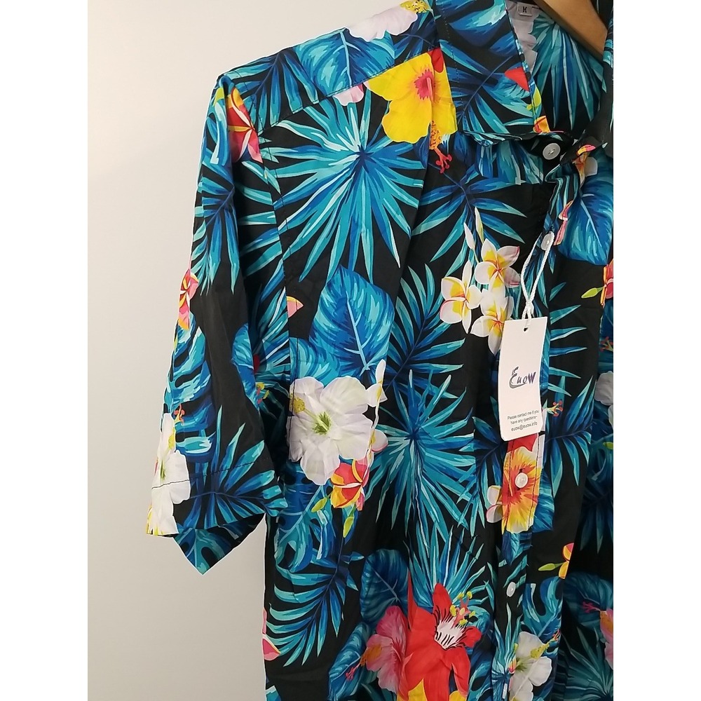 Euow Hawaiian Shirt Mens Floral Short Sleeve Button Up‎ Medium - Picture 6 of 8